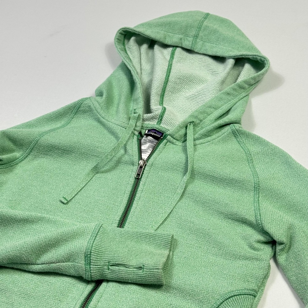Patagonia Hoodie Womens XS‎ Green Full Zip Fleece Thumbholes Sweatshirt STY54449